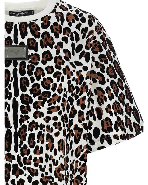 Dolce & Gabbana Black Animal Print Logo Plaque T-Shirt