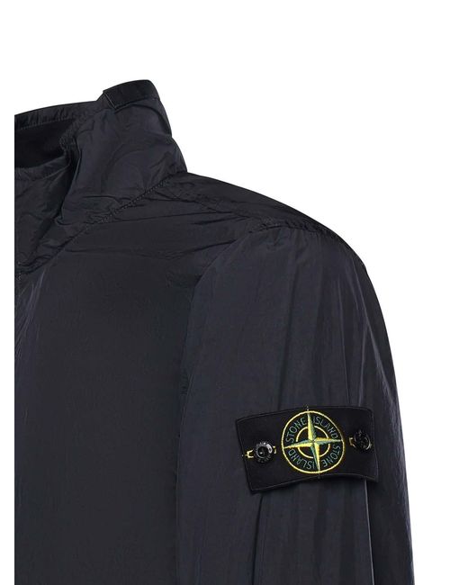 Stone Island Blue Rainproof Nylon Rep Jacket With Logo for men