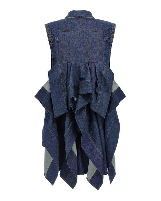 【関税込み】sacai RUFFLED DENIM DRESS Sacai Ruffled Denim Dress in Blue | Lyst