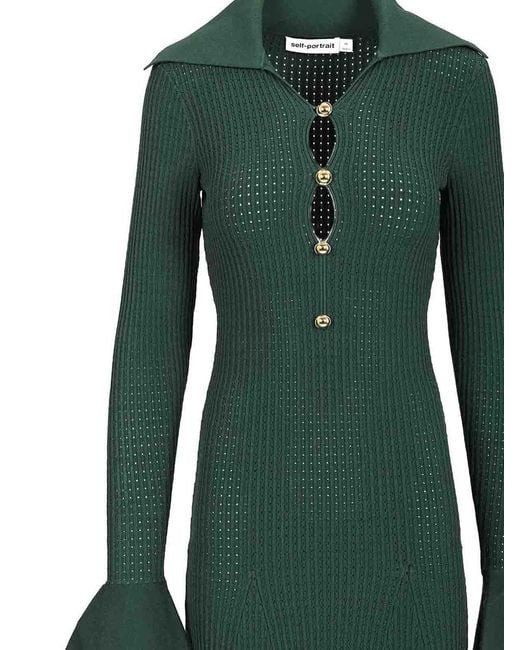 Self-Portrait Green Kknitted Midi Dress