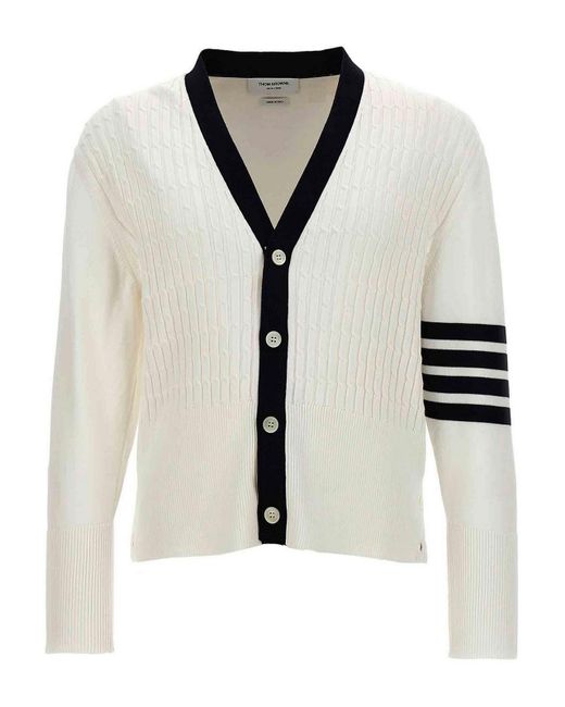 Thom Browne White Placed Baby Cable Sweater, Cardigans for men