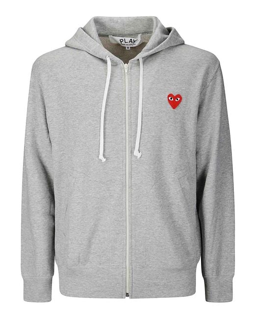 COMME DES GARÇONS PLAY Gray Hooded Sweatshirt With Drawstring for men