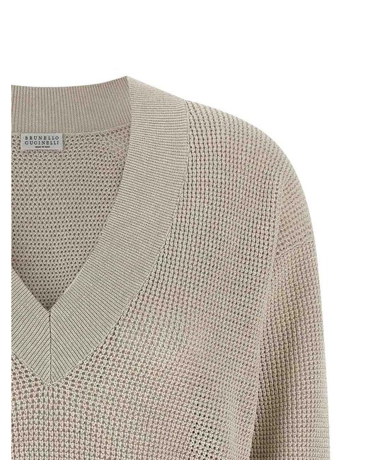 Brunello Cucinelli Gray Openwork Sweater