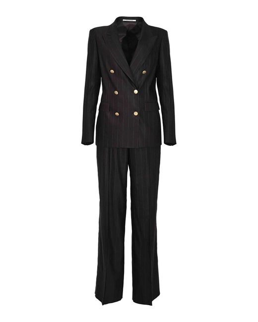 Tagliatore Black Double-Breasted Pinstripe Suit