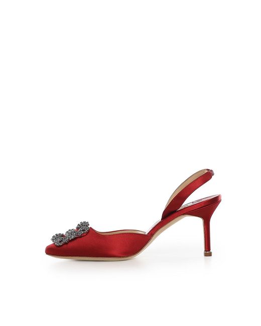 Manolo Blahnik Red Hangisli Satin Slingback