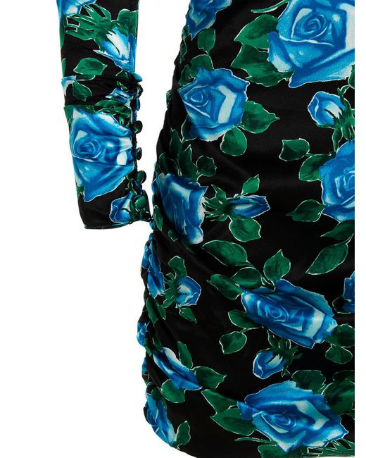 Alessandra Rich Blue Silk Floral Dress