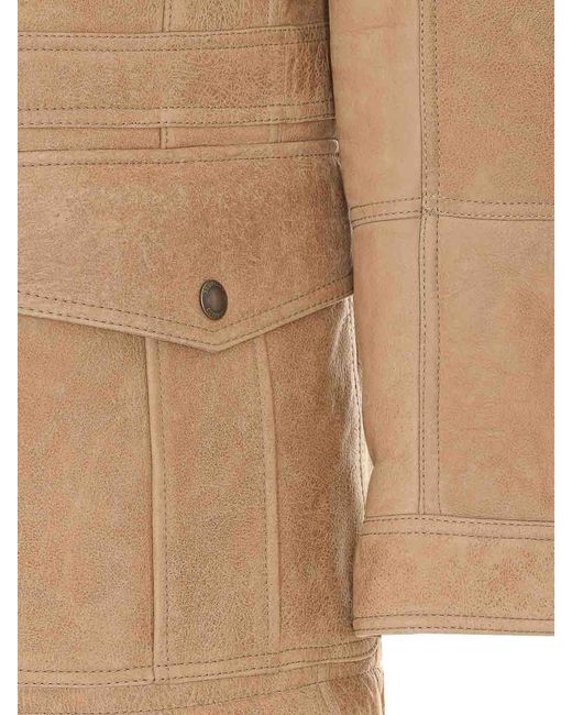 Brunello Cucinelli Natural Waxed Shearling Safari Jacket for men