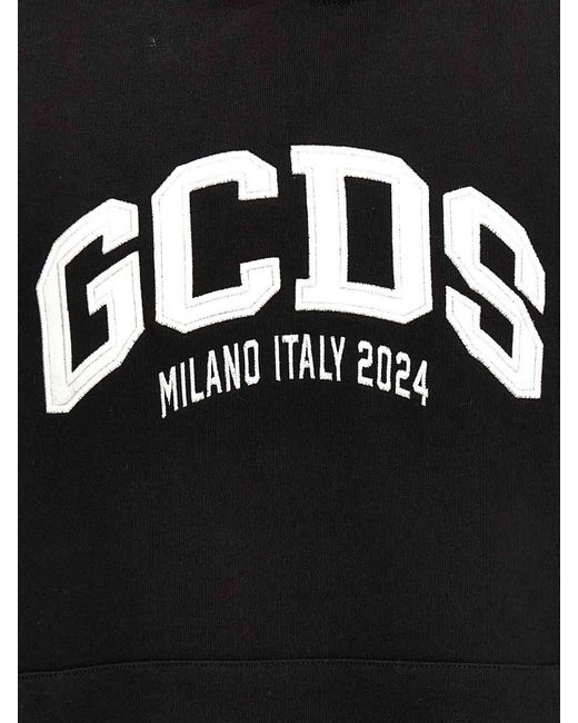 Gcds Black Logo Embroidery Hoodie Sweatshirt for men
