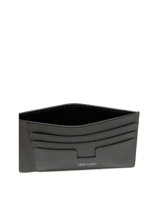 Tom Ford Gray Leather T Line Oversize Card Holder for men