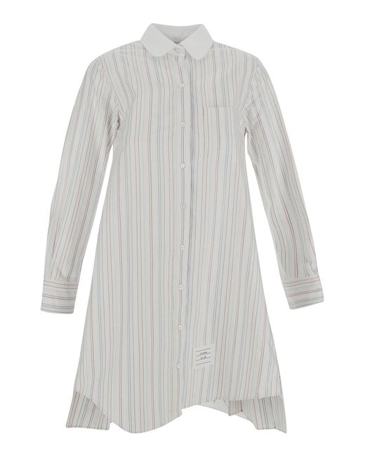 Thom Browne White Striped Long-Sleeved Shirt Dress