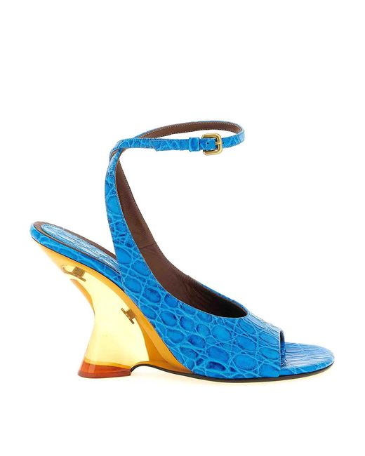 Dries Van Noten Blue Embossed Leather Sandals