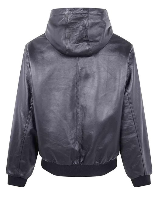 Giorgio Brato Blue Nappa Leather Oversized Hooded Bomber Jacket for men