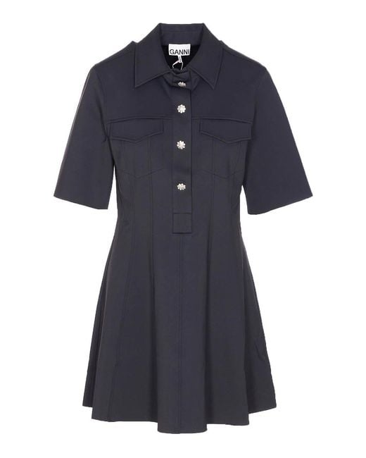 Ganni Blue Scuba Neoprene Dress