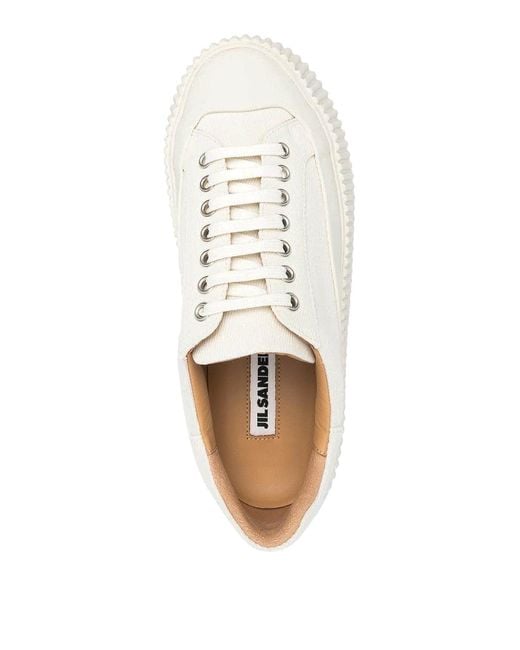 Jil Sander White Canvas Low-Top Sneakers