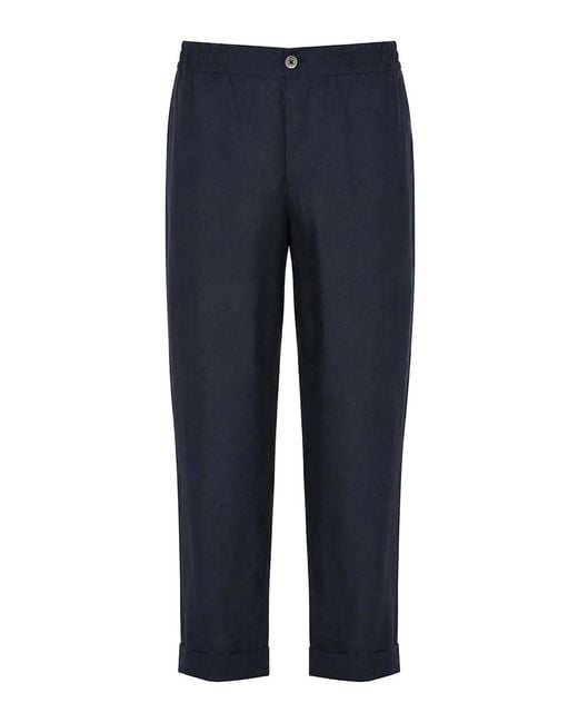 Alpha Studio Blue Linen Trousers for men