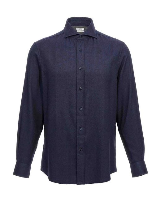 Brunello Cucinelli Blue Flannel Shirt for men