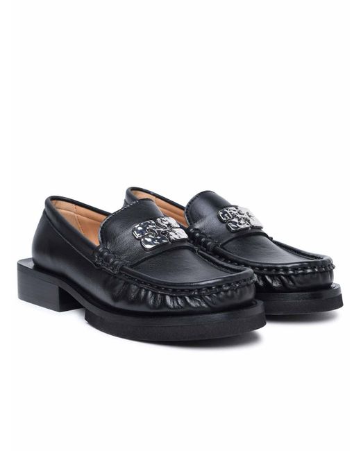Ganni Gray Leather Loafers