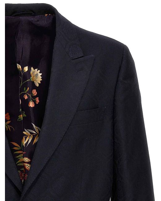 Etro Blue Single-Breasted Jacquard Blazer for men
