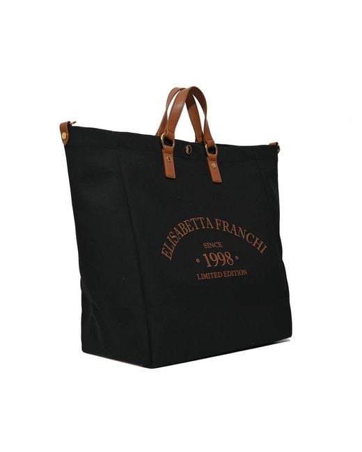 Elisabetta Franchi Black Canvas Tote With Logo