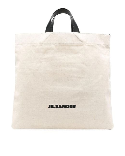 Jil Sander Natural Cotton And Linen Tote Bag With Logo Print for men