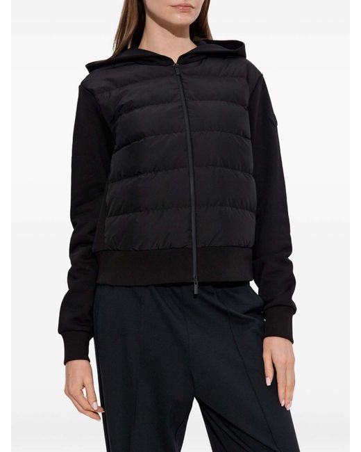 Moncler Black Padded Cotton Sweatshirt With Hood And Zip