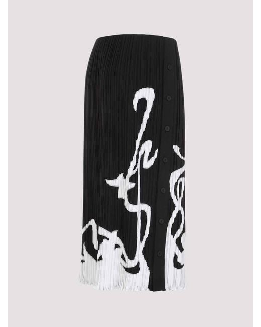 Lanvin Black Two-Toned Straight Hem Pleated Skirt