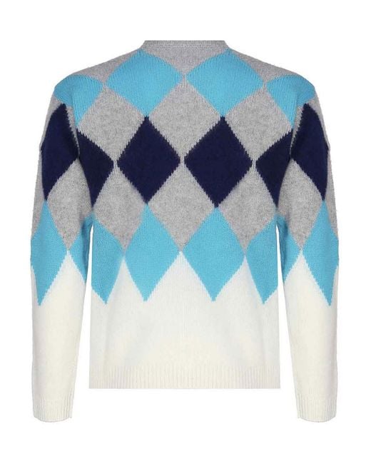 Moncler Blue Argyle Sweater In Wool And Cashmere for men
