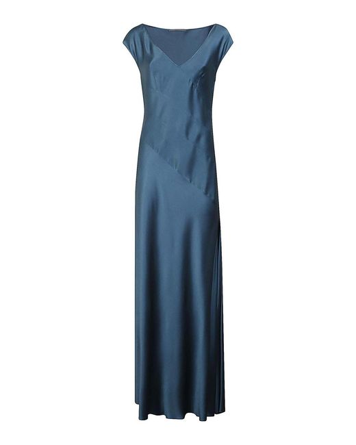 Alberta Ferretti Blue Flowing Maxi Dress With Cap Sleeves