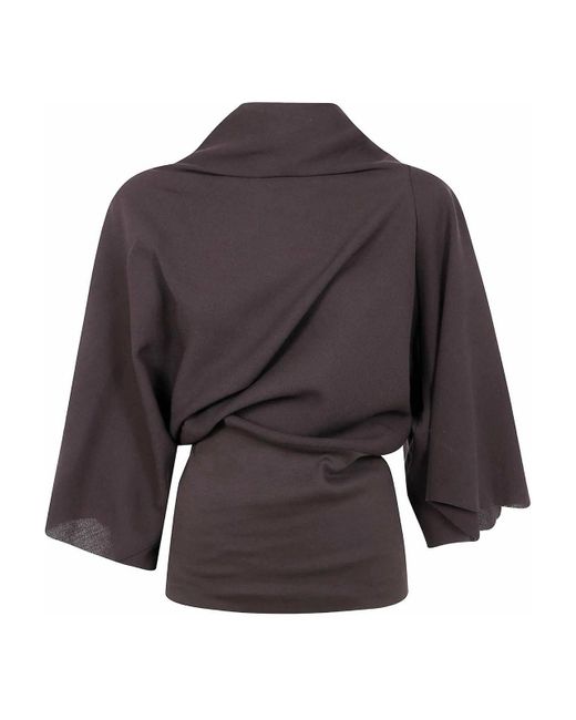 Rick Owens Gray Draped Cowl-Neck Top