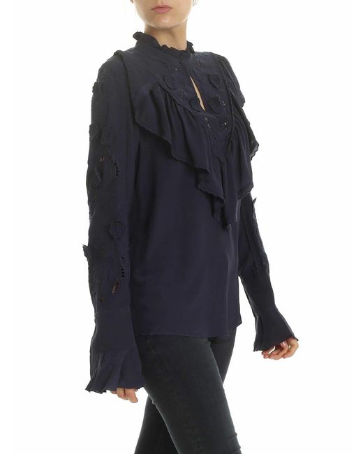 See By Chloé Blue Ink Blouse With Embroidery