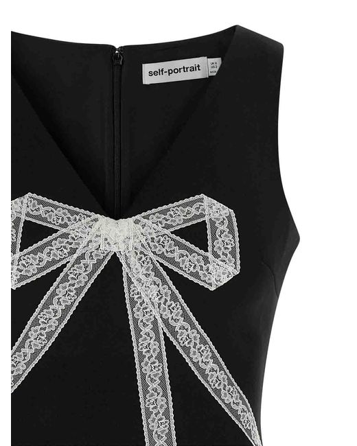 Self-Portrait Black Crpe Bow Lace Mini' Dress