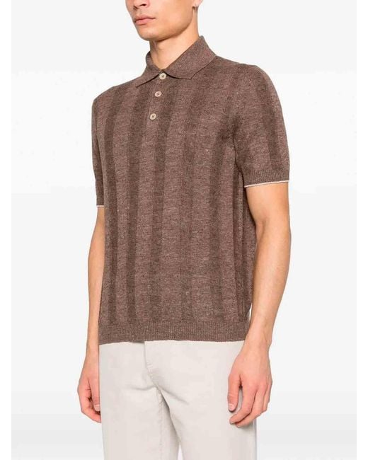 Brunello Cucinelli Brown Linen And Cotton Wide Rib Knit Polo for men