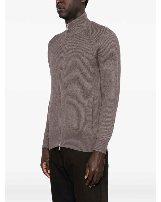 Brunello Cucinelli Brown Zip-Front Cardigan for men