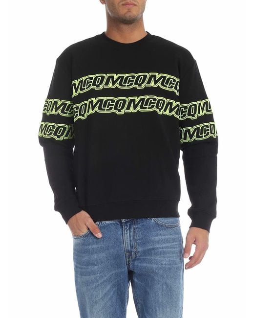McQ Alexander McQueen Gray Sweatshirt With Neon Green Mcq Embroide for men