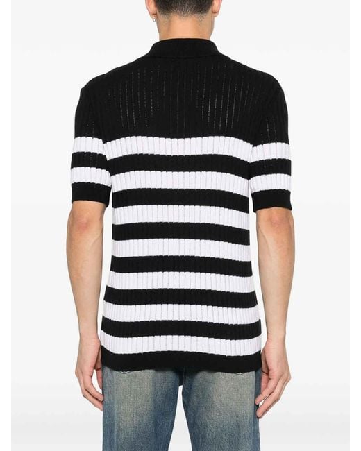 Balmain Black Striped-Pattern Polo Shirt for men