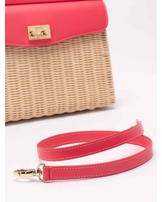 Rodo Pink Wicker And Leather Medium Handbag