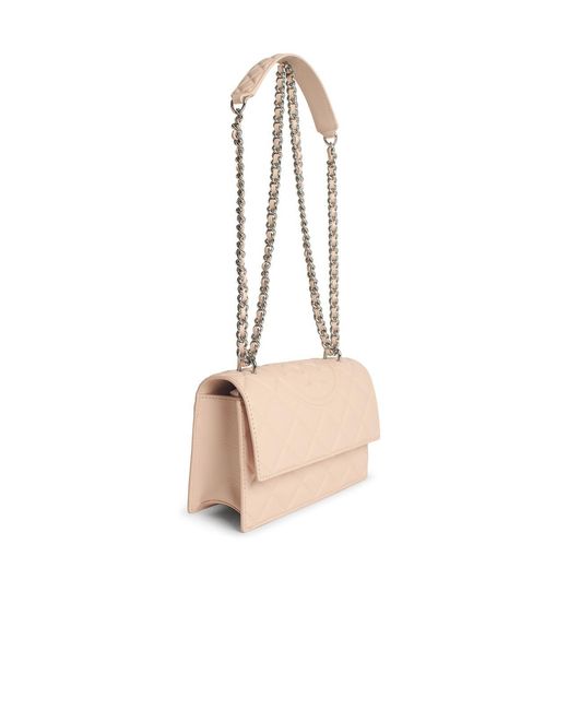 Tory Burch Natural Fleming Small Leather Crossbody Bag