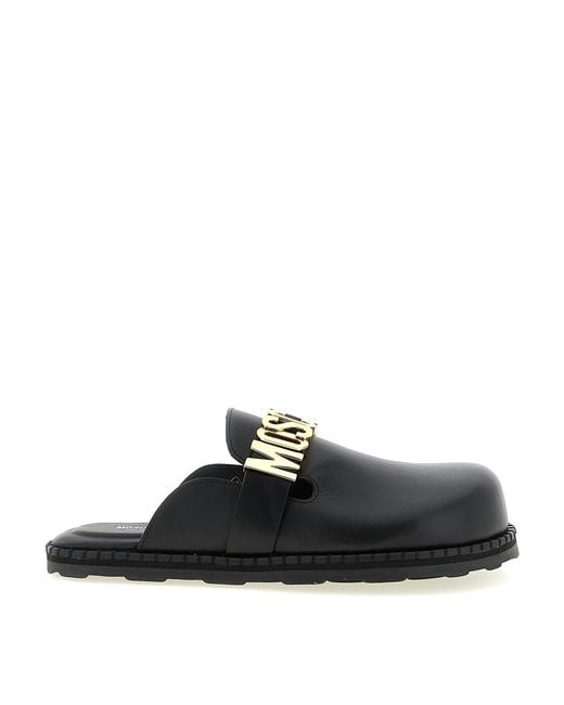 Moschino Black Leather Sabots