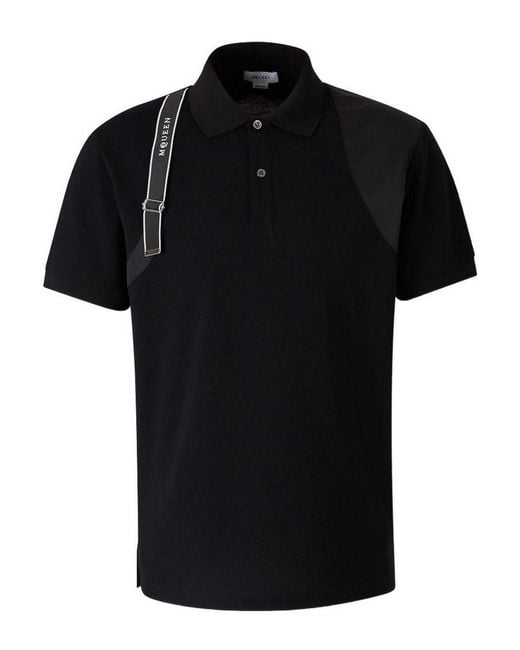 McQueen Black Cotton Polo Shirt for men