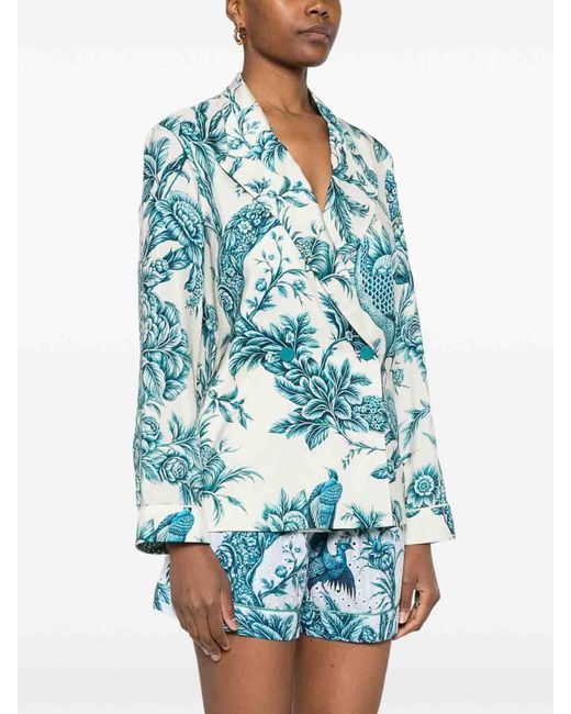 F.R.S For Restless Sleepers Blue Printed Silk Shirt