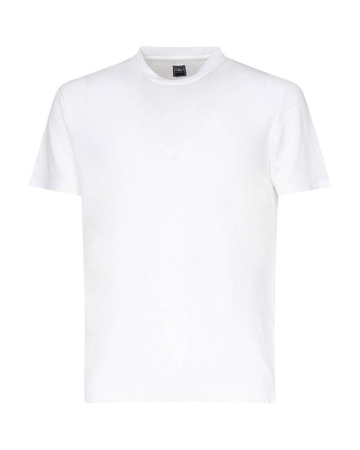 Fedeli White Short Sleeve Linen T-Shirt for men