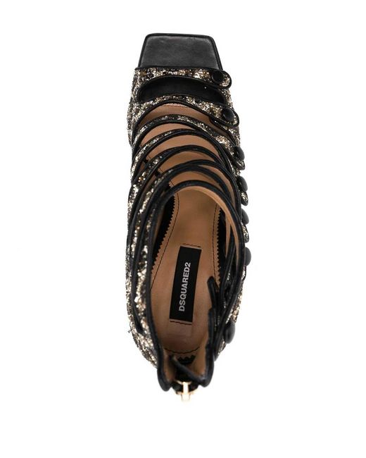 DSquared² Black Glitter-Embellished Leopard-Print Sandals