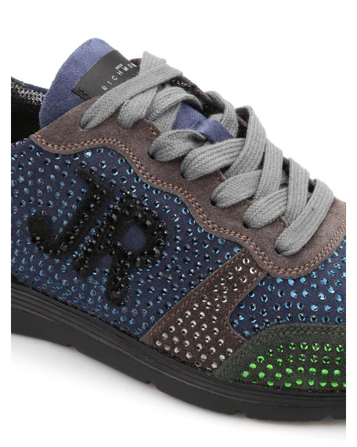 John Richmond Blue Beads Detailed Suede Sneakers