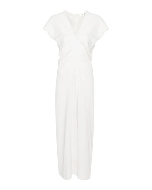 P.A.R.O.S.H. White Ruched Cady Midi Dress
