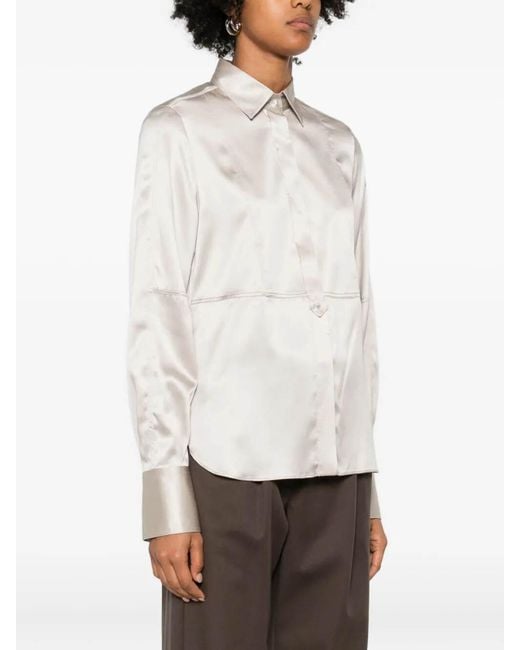 Brunello Cucinelli White Satin Shirt With Monili