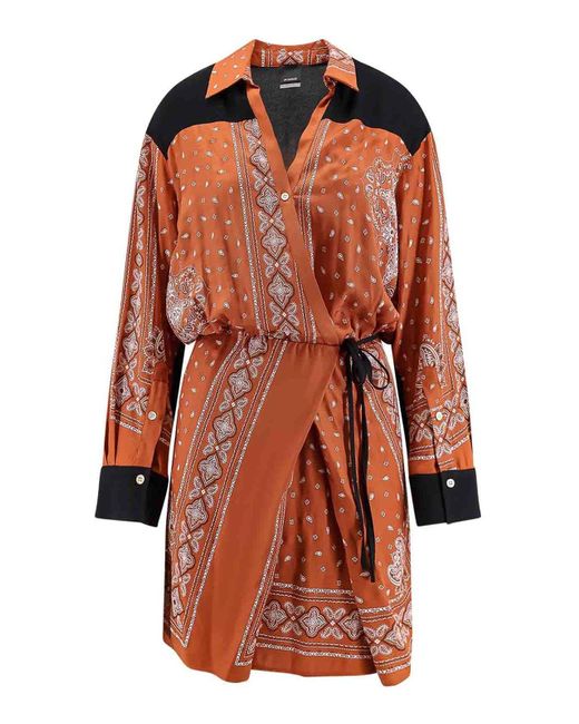 Pinko Orange Viscose Printed Long-Sleeve Mini Dress