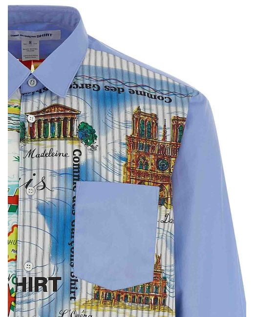 Comme des Garçons Blue Printed Shirt for men