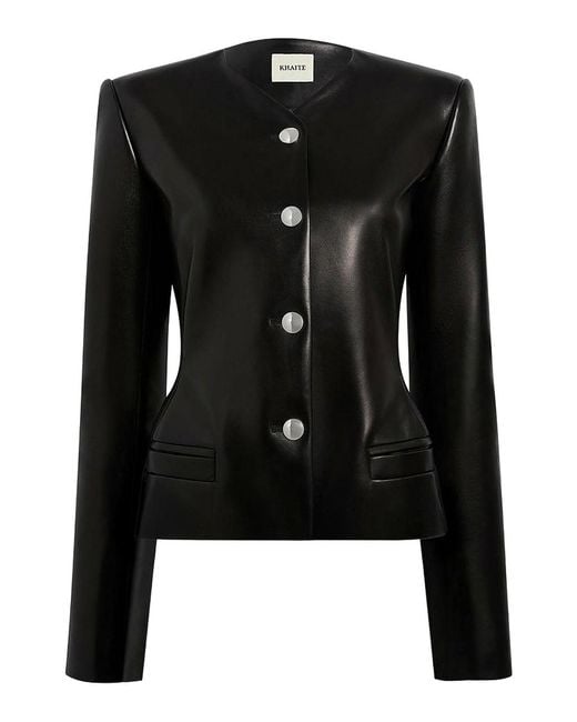 Khaite Black Nara Leather Single-Breasted Collarless Jacket