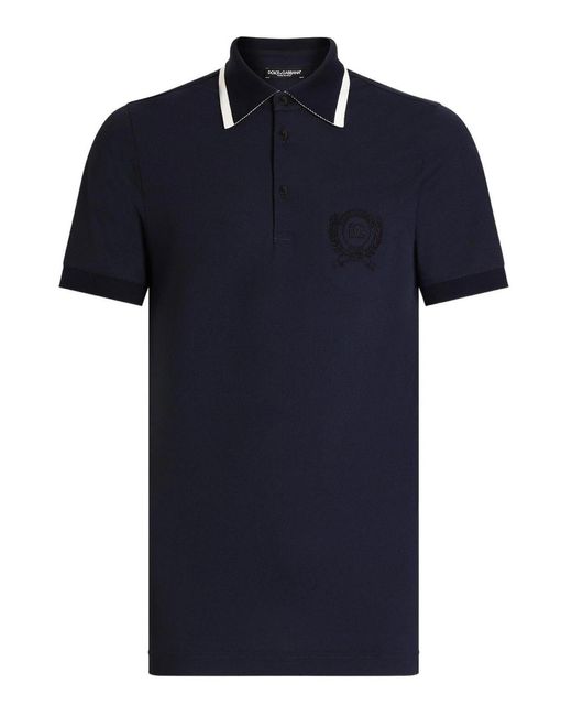 Dolce & Gabbana Blue Embroidered-Logo Polo Shirt for men