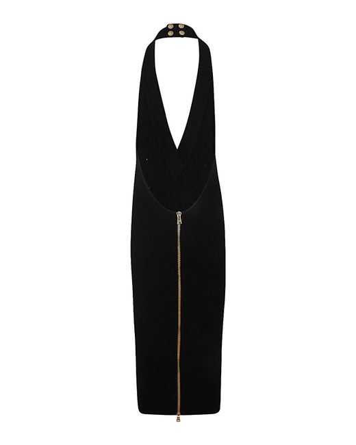 Balmain Black Halterneck Knit Midi Dress